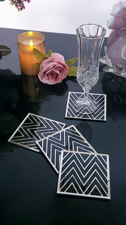 Black Silver Chevron: Coaster (Set Of 4)