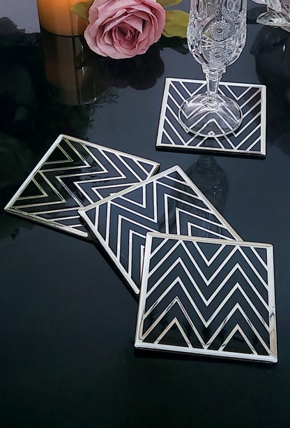 Black Silver Chevron: Coaster (Set Of 4)