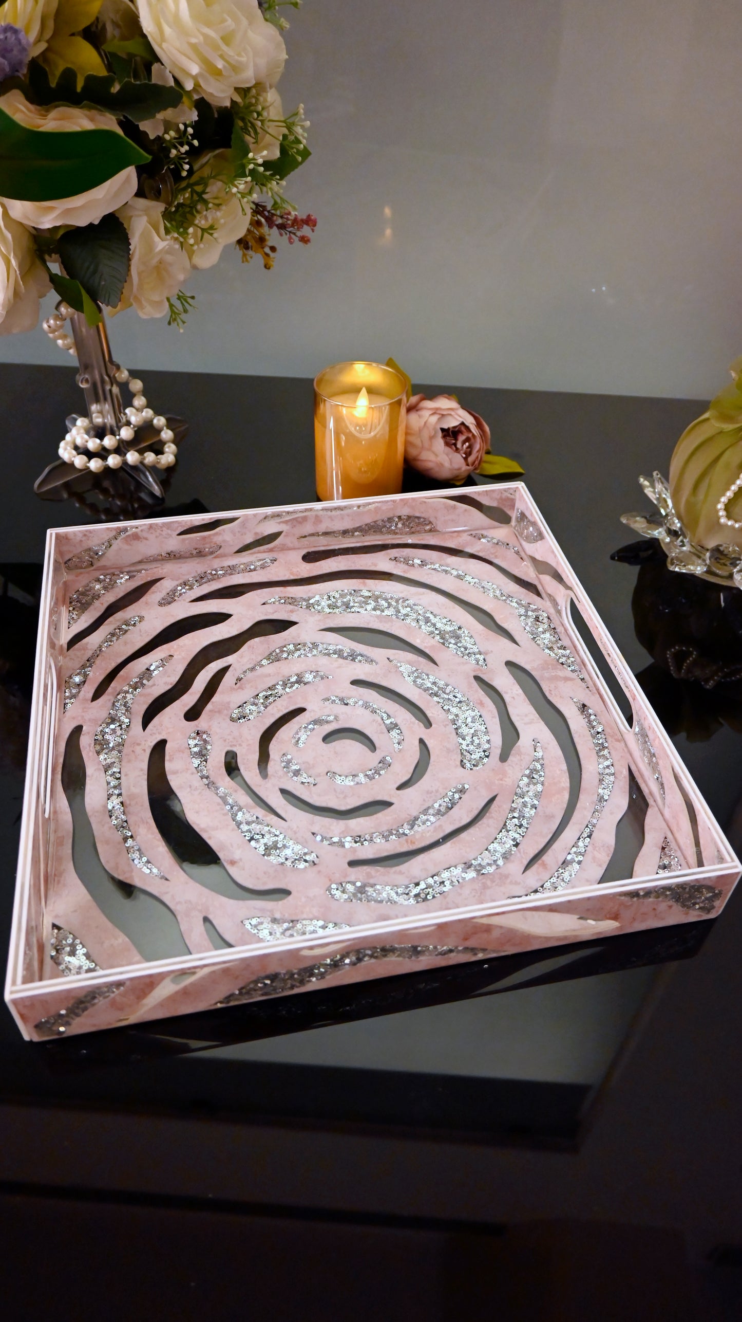 Lotus & Rosette Peach: 4 Wall Tray