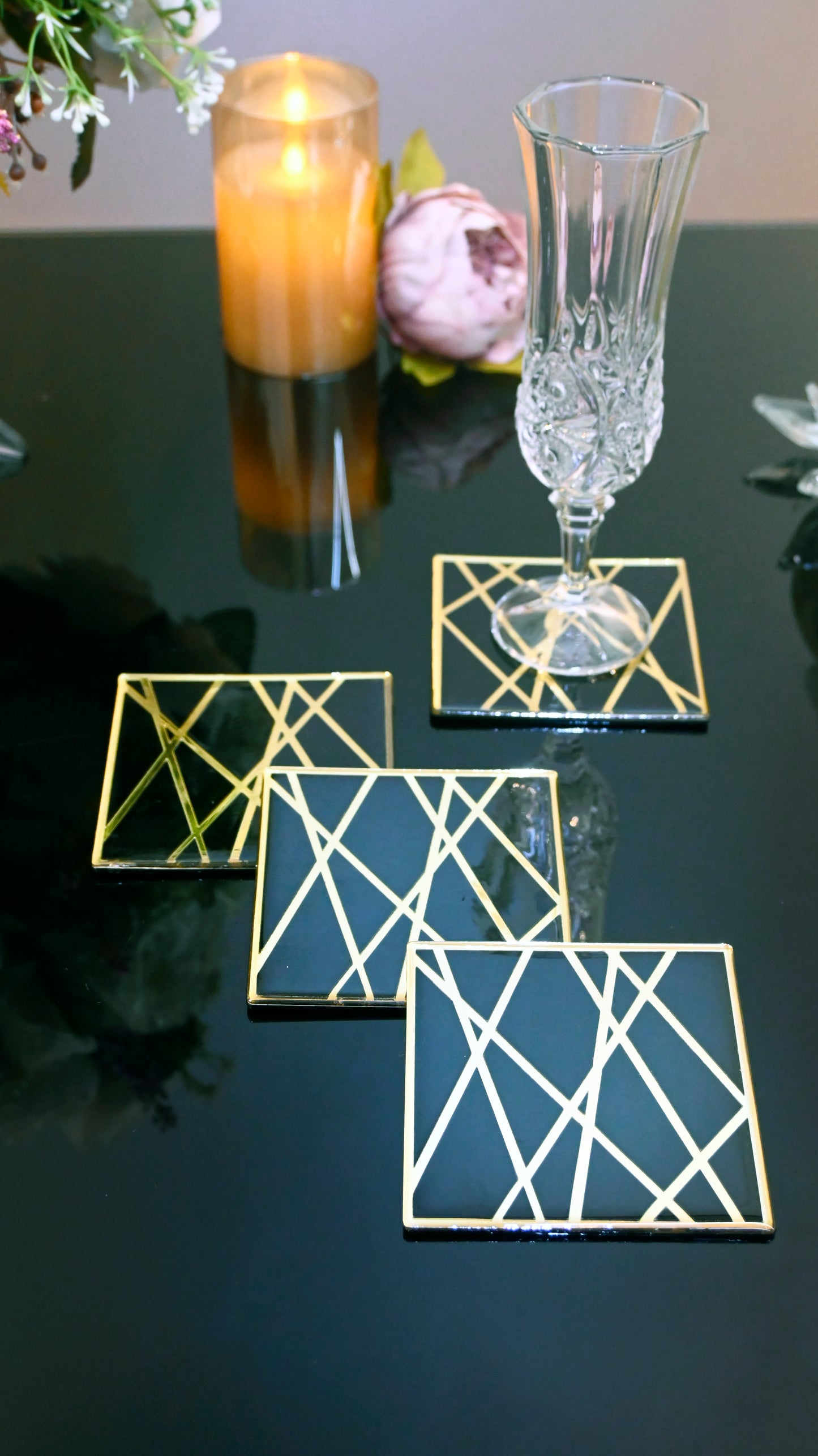 Black & Gold Dancing Line: Coaster (Set Of 4)