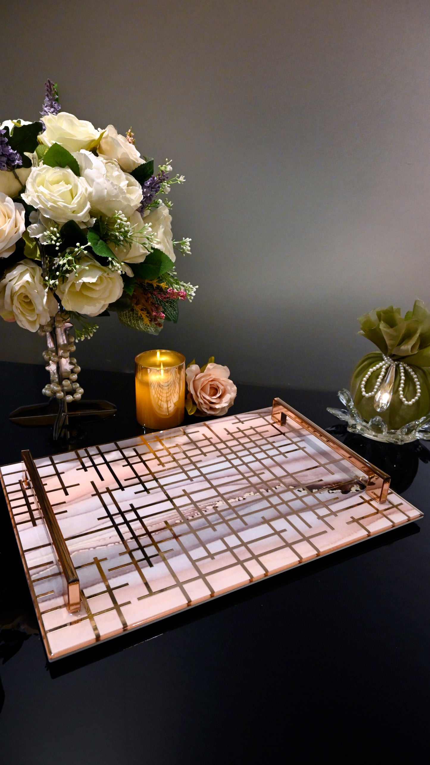 Linear Peach Wave With Rose Gold: Large Tray