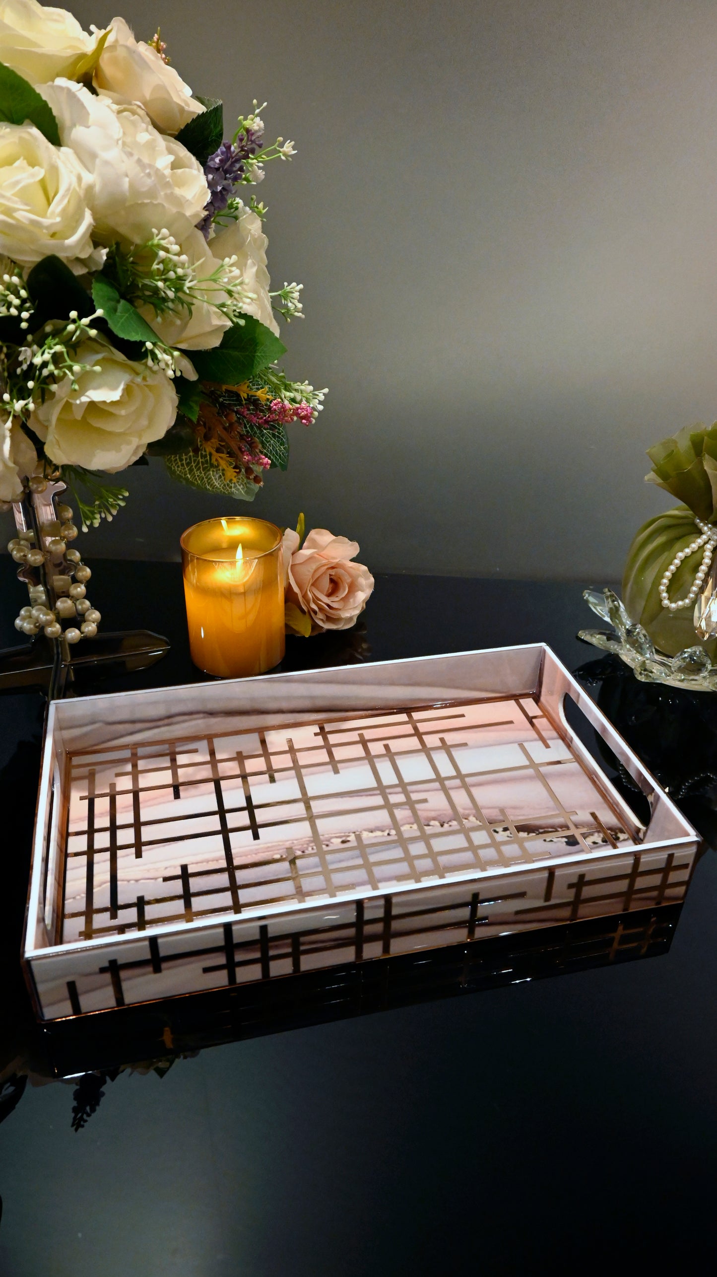 Linear Peach Wave With Rose Gold: Medium 4 Wall Tray