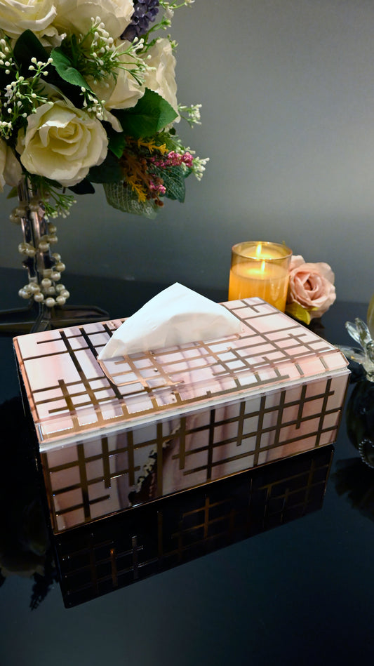 Linear Peach Wave With Rose Gold: Tissue Box