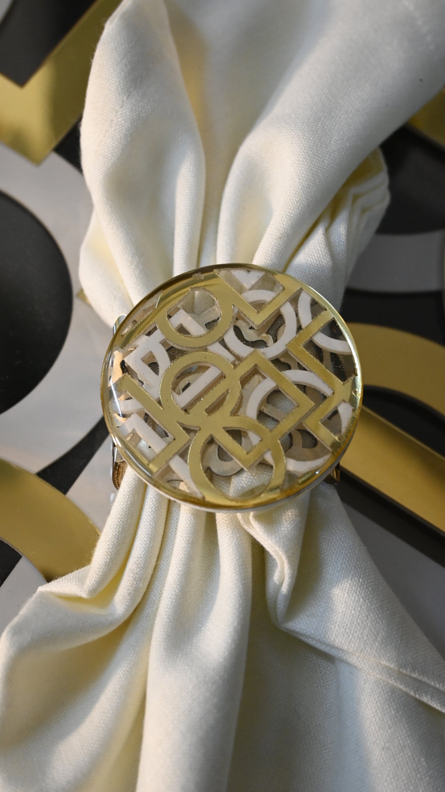 Blocks White & Gold: Napkin Ring (Set Of 4)