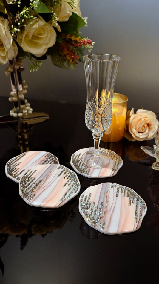 Crystal Droplets Peach Wave: Coaster (Set Of 4)