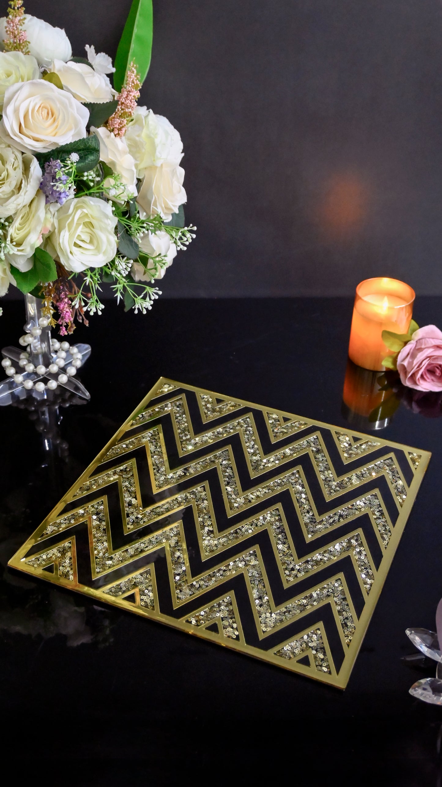 Black & Gold Sequins Chevron: Rectangular Placemat