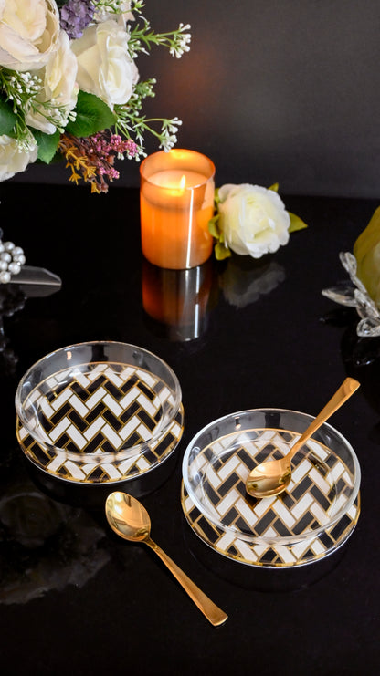 Black & Gold Chevron: Bowl (Set Of 2)