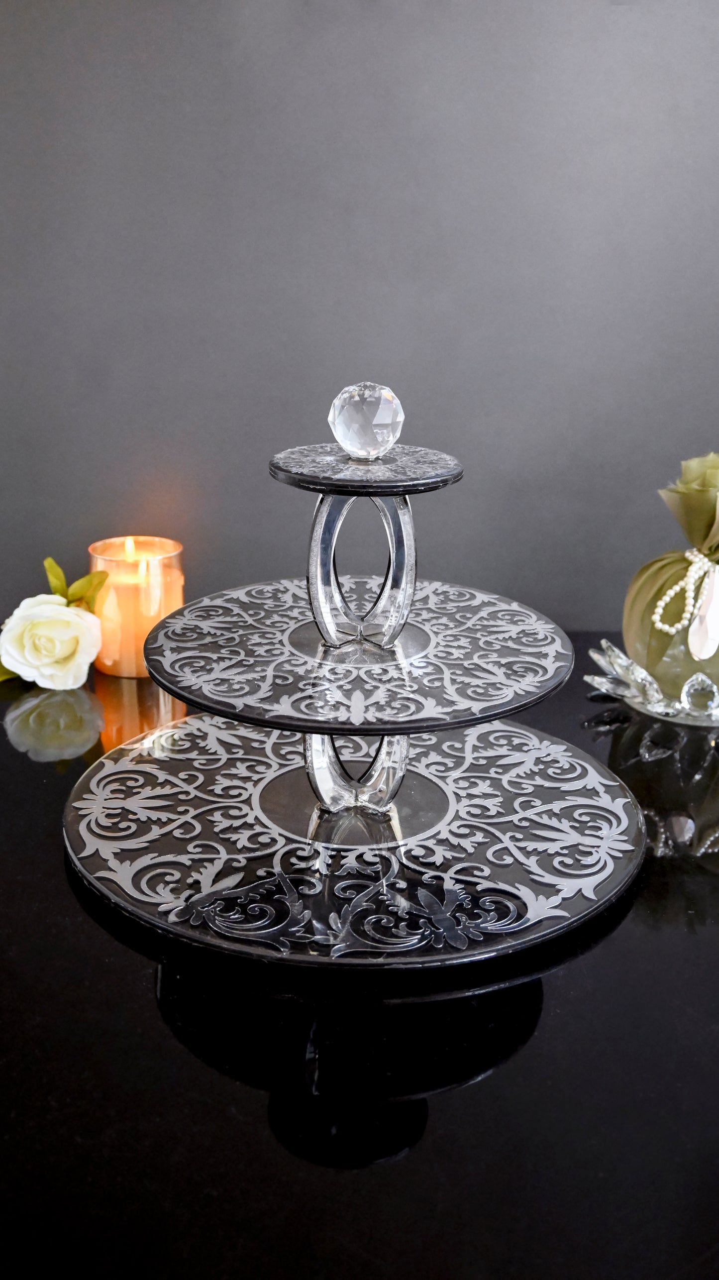 Grey Silver  Royal: 3 Layer Cake Stand