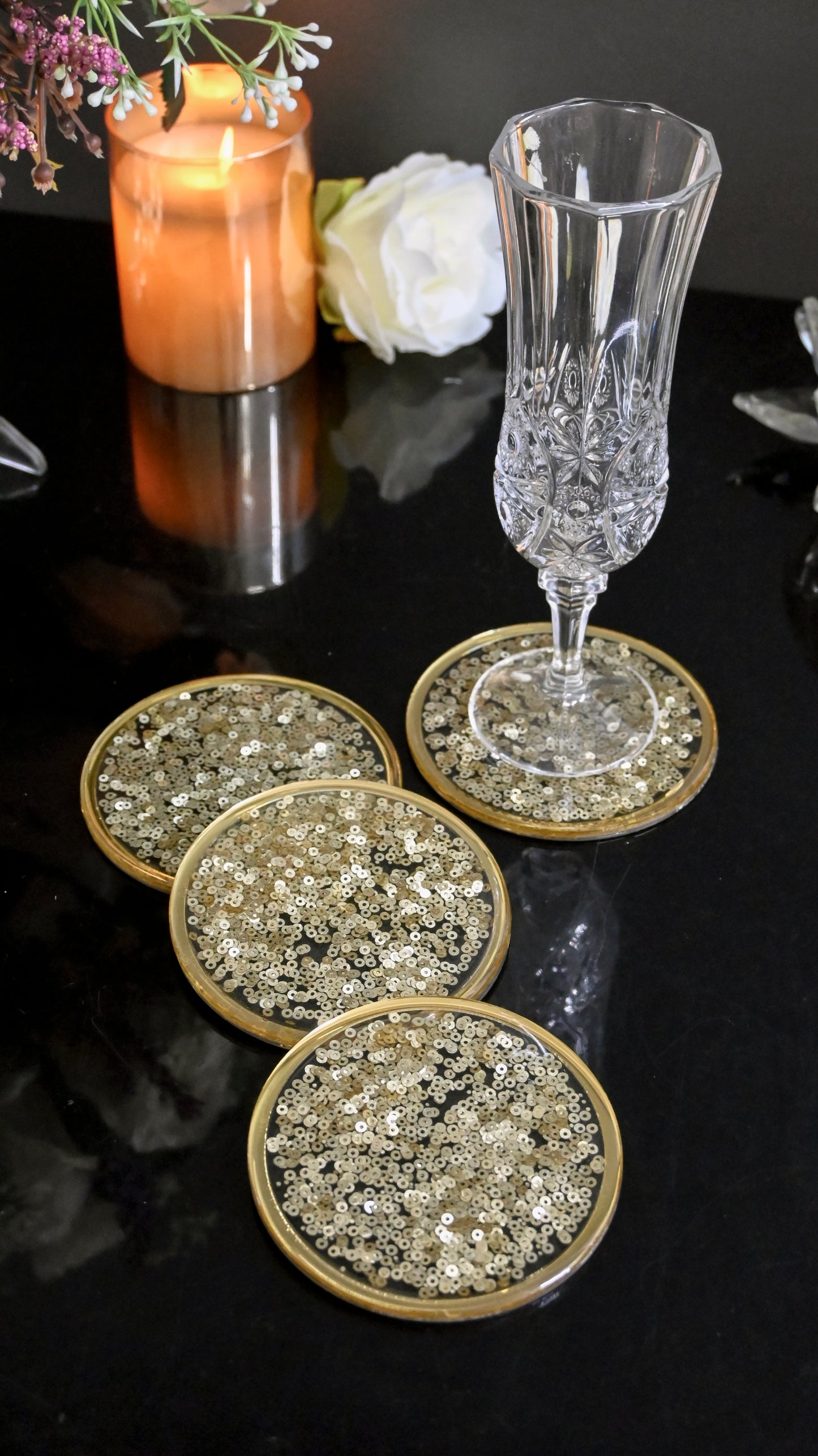 Full Gold Sequins: Coaster (Set Of 4)