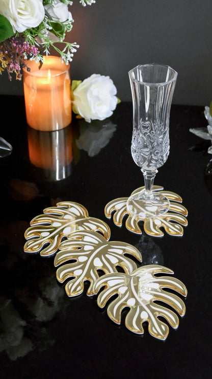 White & Gold Leaf: Coaster (Set Of 4)