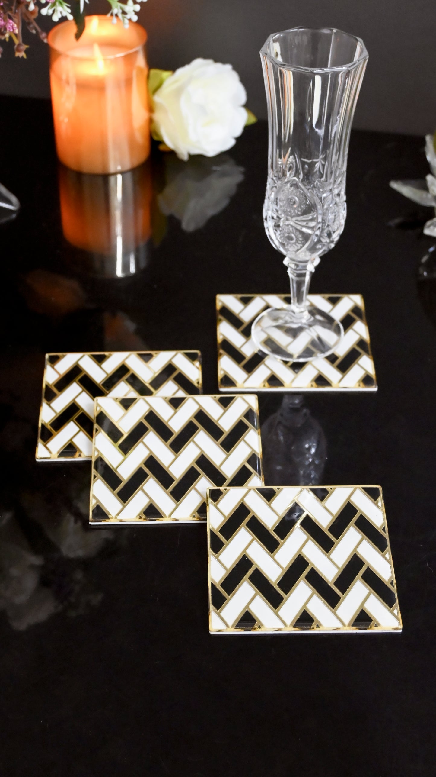 Black & Gold Chevron: Coaster (Set Of 4)