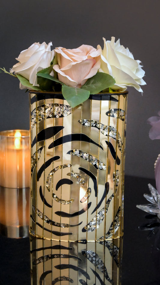 Black & Gold Rosette Sequins: Capsule Vase