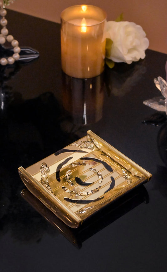 Black & Gold Rosette Sequins: Small Hotel Tray