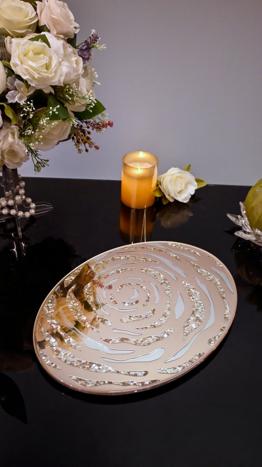 Rose Gold Silver Rosette Sequins: Oval Placemat