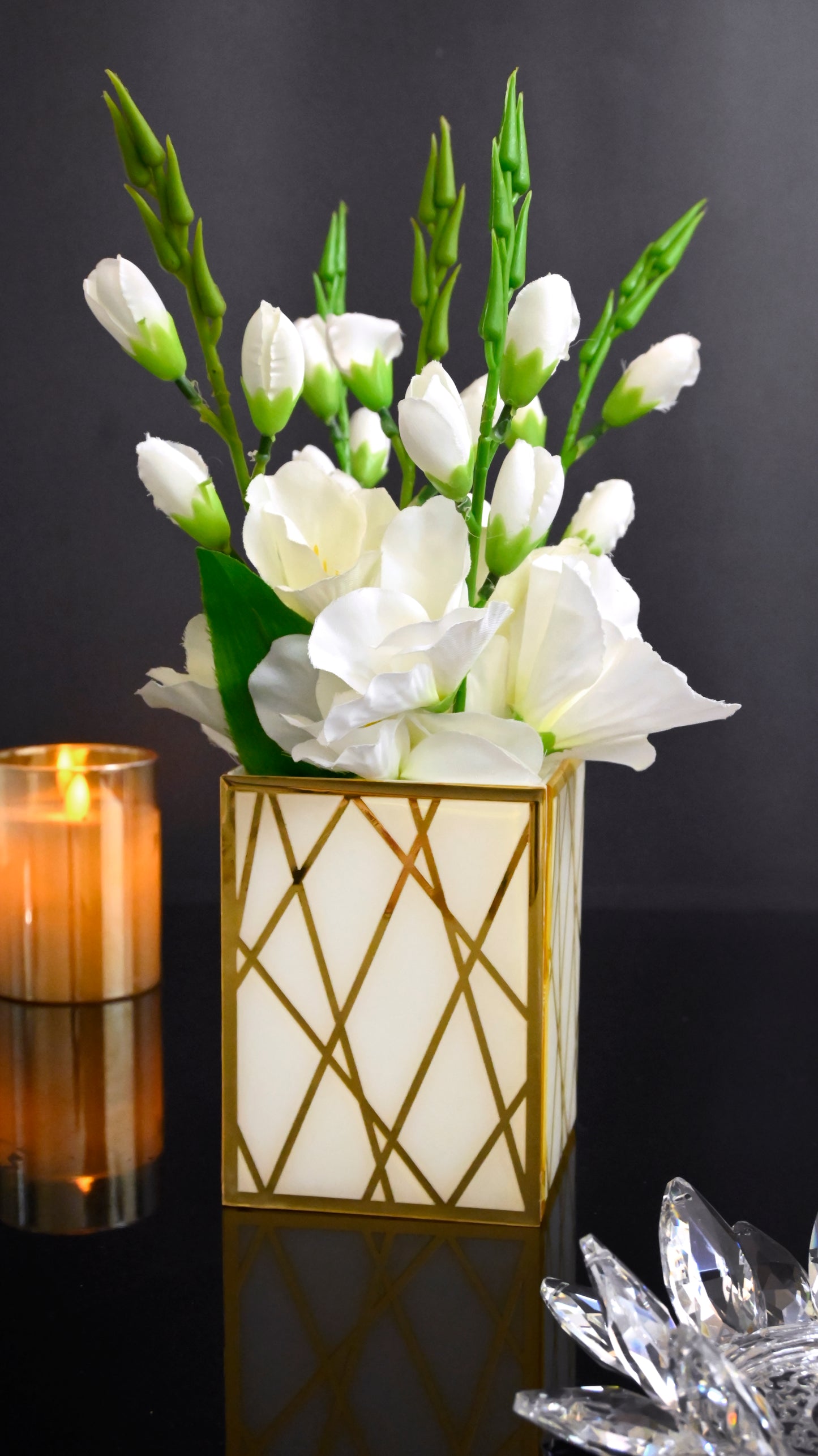 White & Gold Dancing Line: Small Vase