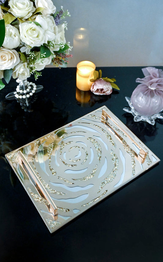 Rose Gold Silver Rosette Sequins: Large Tray