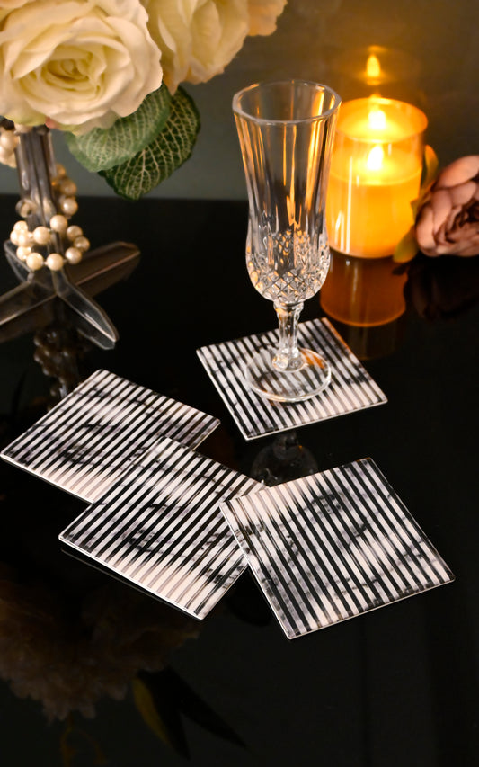 Fluted Marble White: Square Coaster (Set Of 4)