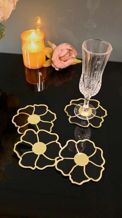 Black & Gold Floral: Coasters (Set Of 4)