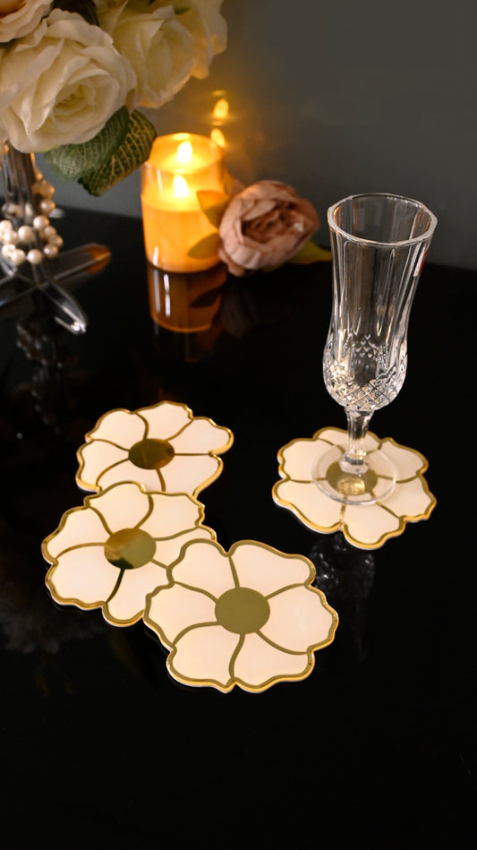 White & Gold Floral: Coasters (Set Of 4)