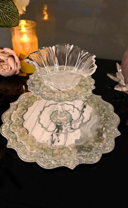 Rose Stones Green: 2-Layer Serving Platter