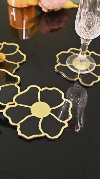 Black & Gold Floral: Coasters (Set Of 4)