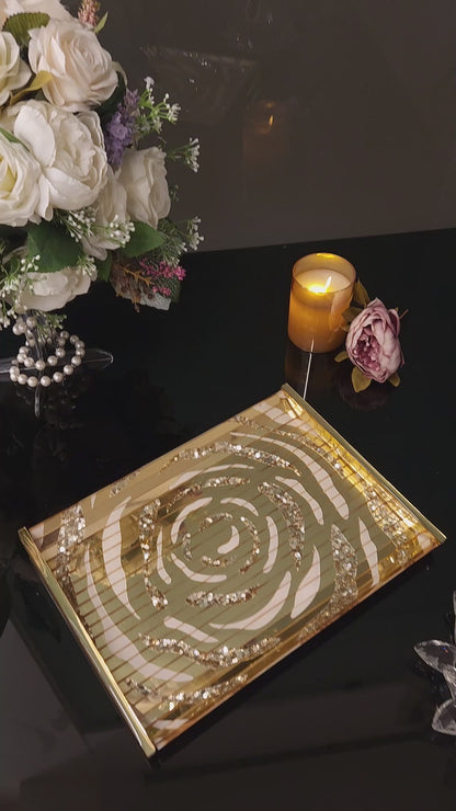 White & Gold Rossette Sequin: Large Hotel Tray