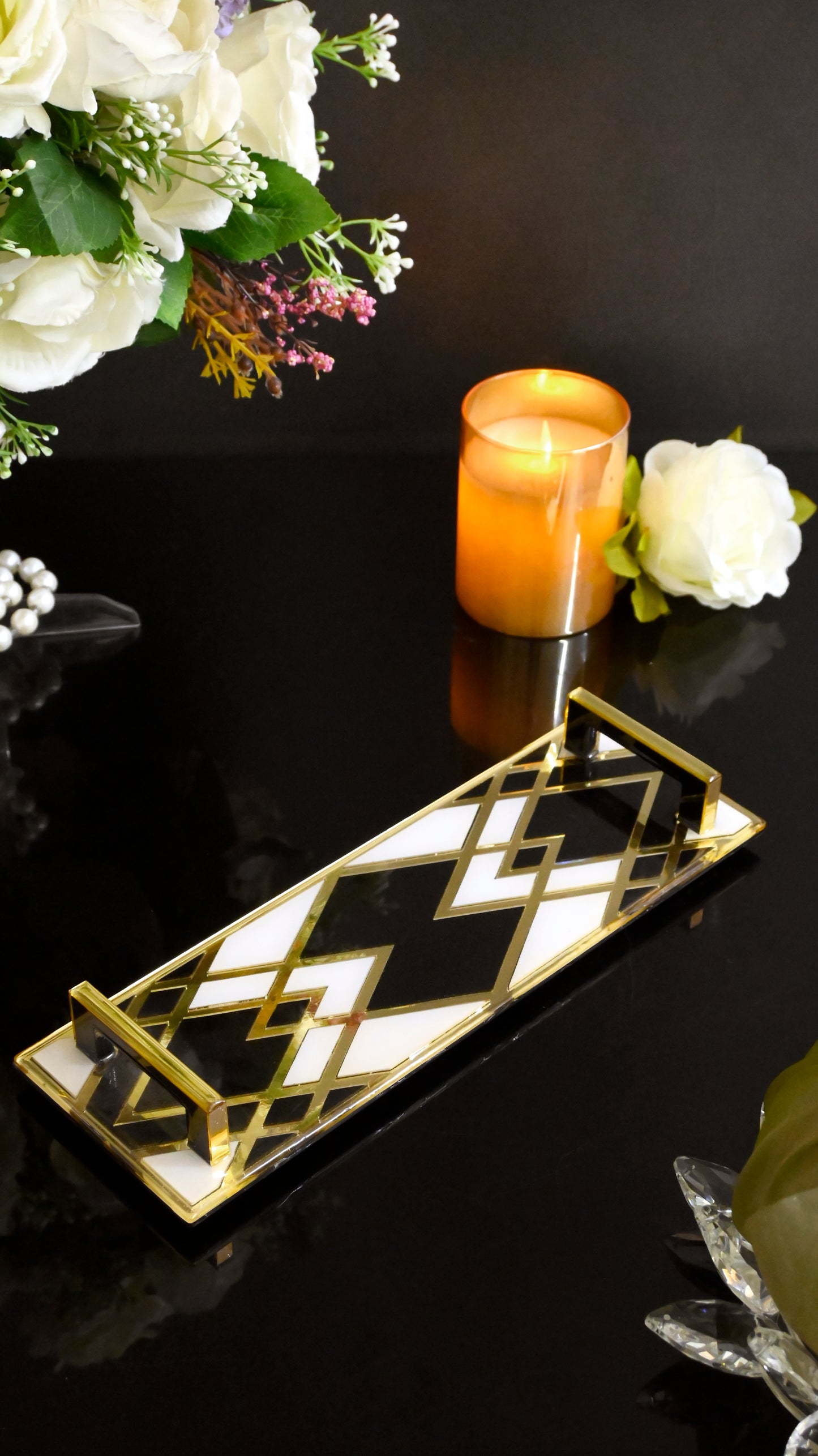 Black & White Gold Rhombus: Small Tray